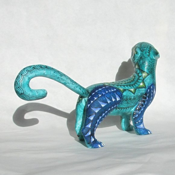 Jaguar Alebrije with Relief Carving of Armadillo and Coyote Included in Design. - Picture 2 of 16